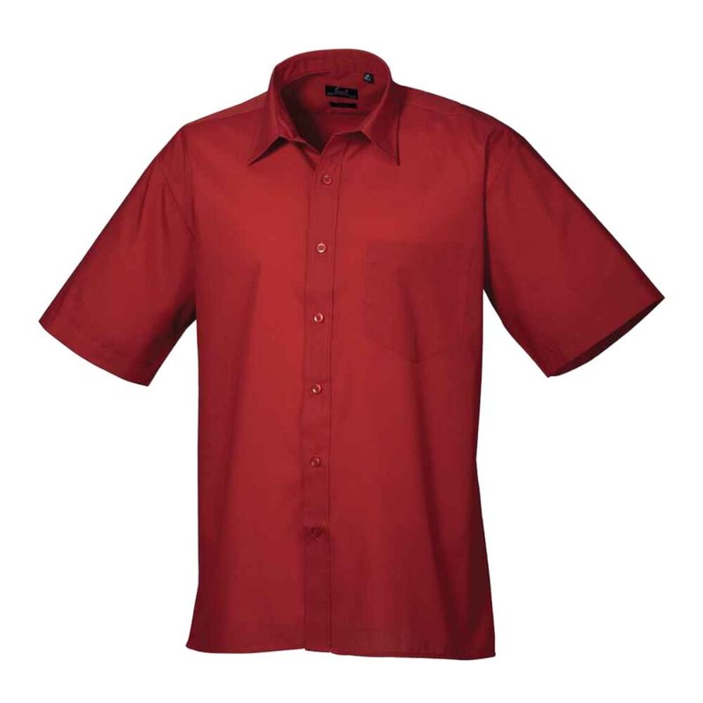 Premier Mens Short Sleeve Poplin Shirt / Burgundy